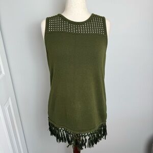 Jason Wu Olive Green Sleeveless Fringe Knit Top